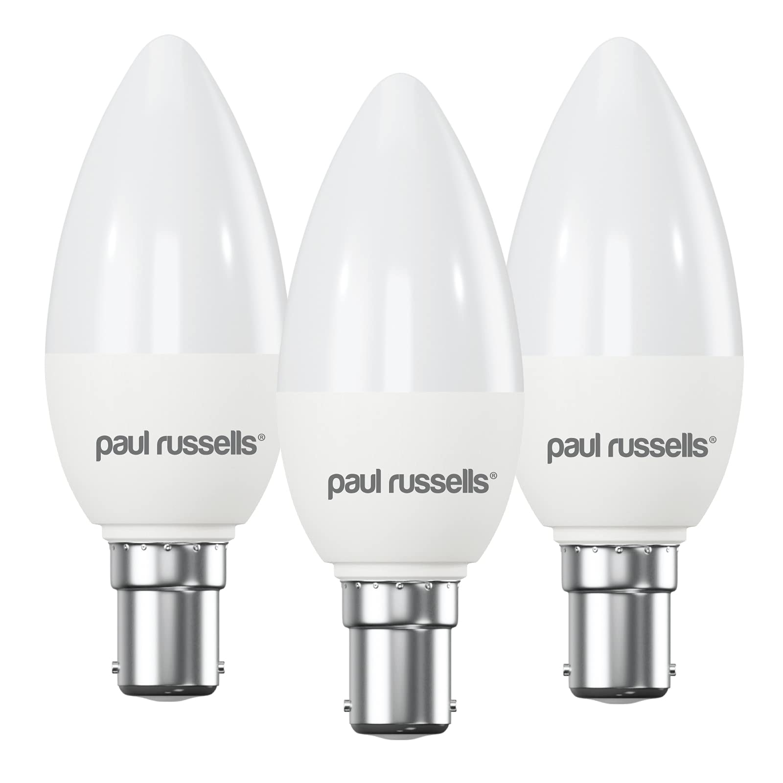 paul russells LED Light Small Bayonet Cap B15, 60watt Equivalent, 6.5W 806LM LED Bulbs, 2700K Bright Warm White, Frosted C35 SBC Candle Energy Saving Non-Dimmable Chandelier Lightbulbs, 3 Pack