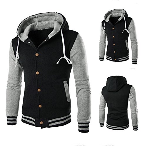 GREFER Clearance New Men Retro Long Sleeve Hoodie Hooded Sweatshirt Tops Jacket Coat Outwear (M, Gray)