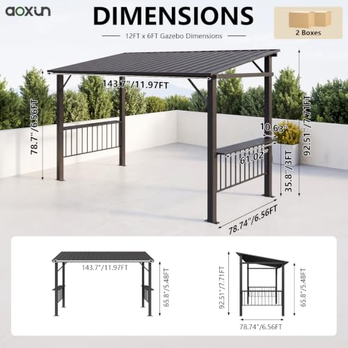 Aoxun 12'x6' Hardtop Grill Gazebo Review: All-Weather BBQ Shelter with Side Shelves image 9