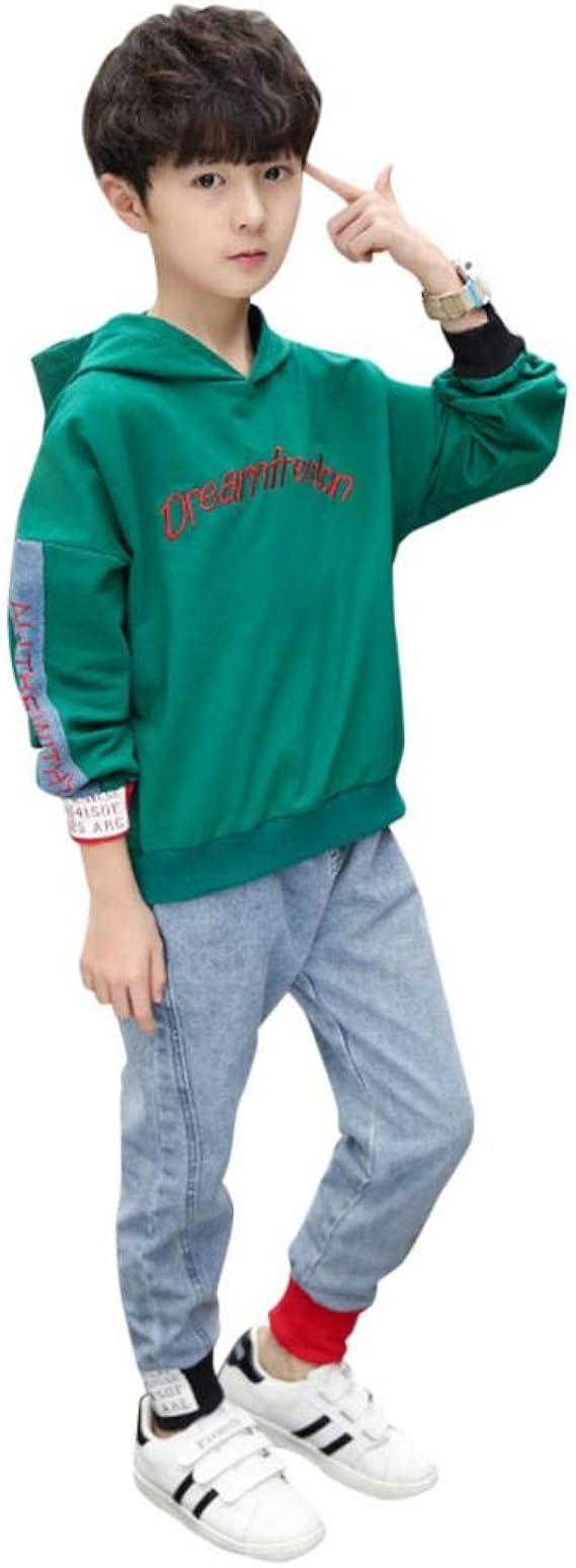 Amazon Co Jp 子供服 男の子 ジャージ 上下セット パーカー ジーンズ 2点セット トップス デニム ロングパンツ フード付き ボイズ 服 可愛い セットアップ 日常着 普段着 通学 ジュニア 春秋 服 ファッション小物