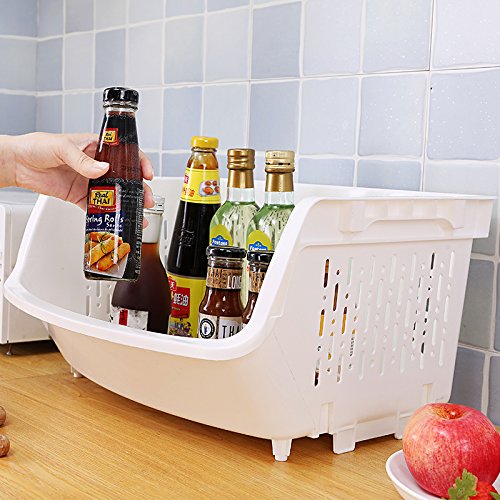 AJ Storage Stacking Bins, Household Kitchen Plastic Stackable Vertical Storage Organizational Bins Vegetable Fruit Food Storage Basket Rack Organizer AJ9001 (3, White)