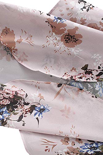 Chunoy Women Floral Kimono Cover Up Loose Short Sleeve Shawl Chiffon Casual Blouse Top Pink Grey Medium
