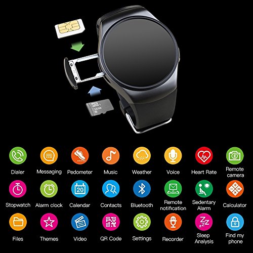 Evershop Smart Watch 1.5 inch IPS Touch Screen with SIM Card TF Card Slot - Smart Watches Smartwatch Phone with Sleep Monitor Heart Rate Monitor and Pedometer for iOS Android (Black)
