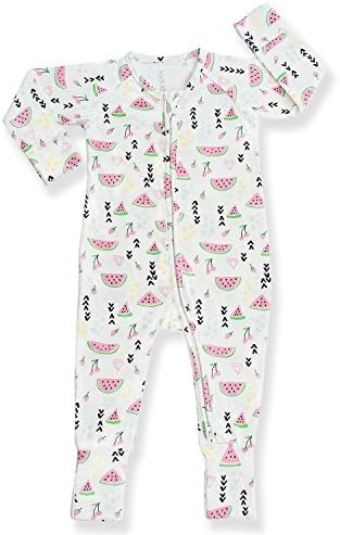 Pajammie Zipsuit Unisex Baby Bamboo and Organic Cotton Pajama Footie Sleeper (Newborn, Watermelon Delight)