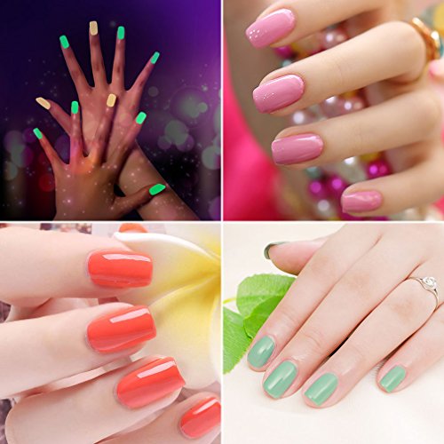 Gel Nail Polish,CLAVUZ 6PCS Glow In the Dark Gel Nail Lacquer Set Soak Off UV Led Manicure Luminous Nail DIY Art Decoration Kit 10ML