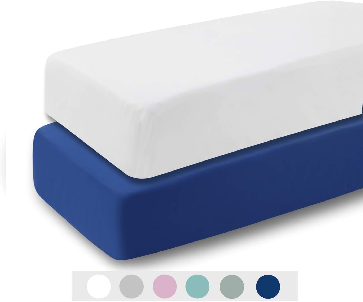 Microfiber Crib Sheets 2 Pack , White and Navy Silky Baby Fitted Sheet Size 28x52in for Boys and Girls , Soft and Thick, 8In Pocket Fits Standard Crib & Toddler Mattress