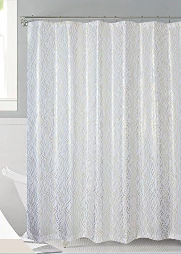 Luxurious Metalic Moroccan Trellis Shower Curtain Set with 12 Hooks 72"x72" (White/Gold)