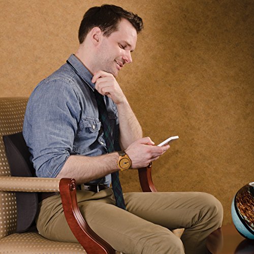 DMI Memory Foam Lumbar Pillow Back Support Cushion with Strap for Better Posture and Easing Back Pain, Black