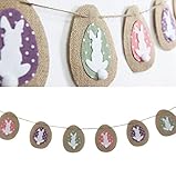 SUNBEAUTY 2.2m Easter Rabbit Eggs Natural Burlap Bunting Banner for Easter Decoration Holiday Party Garland (Rabbit)