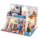 DollLabs Miniature Dollhouse DIY Mini House Kit with Led Lights and Furniture for Gift Set