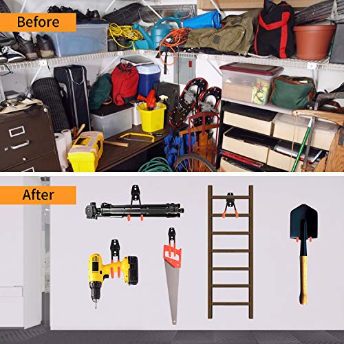 URLWALL Garage Hooks, Heavy Duty Garage Storage Hooks Steel Utility Double Wall Hooks for Organizing Power Tools, Ladders, Bikes, Bulk items, Ropes, 8PCS