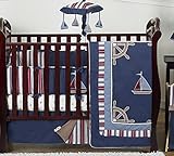 Sweet Jojo Designs Nautical Nights Blue and White Sailboat Baby Boy Bedding 9pc Crib Set