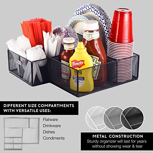 Eltow Silver Plate and Cutlery Organizer: Large Kitchen Spoon, Fork, Knives and Cups Holder - Sturdy Bowl, Napkin and Tableware Dispenser - Home, Restaurant, BBQ and Picnic Plate Organizer Caddy