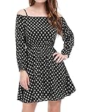 Allegra K Women Cold Shoulder Long Sleeves Printed Bardot Dress