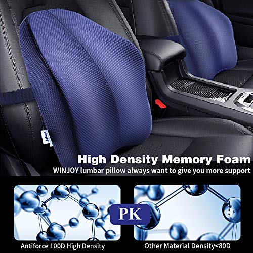 Winjoy Ergonomic Lumbar Support Pillow, 100% Pure Memory Foam Back Cushion with Breathable 3D Back Pillow Design for Lower Back Pain Relief,Durable Adjustable Straps for Chair/Recliner/Car Seat