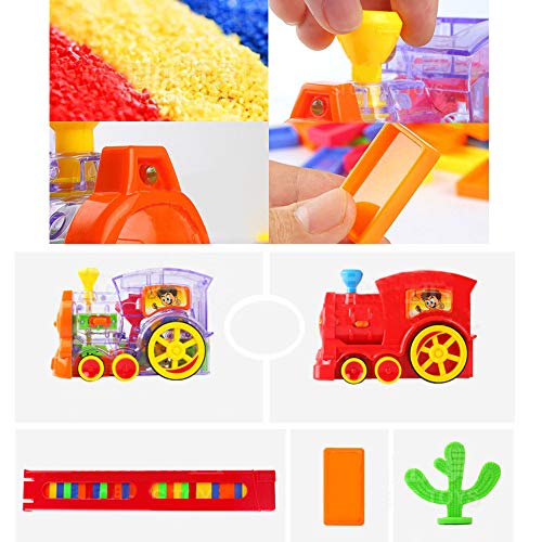 ADSRO Children's Intelligence Domino Electric Train, Rally Electric Train and Sound and Light Automatic Chess Educational Engineering Toy Set Suitable for Boys and Girls Aged 3 and Over