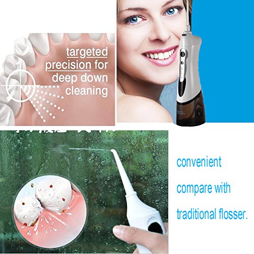 Rechargeable Dental Irrigator for kit Cordless Oral Irrigator Portable Water Flosser with 4 Jet Nozzles 3 Modes,IPX7 Waterfroof. (blace)