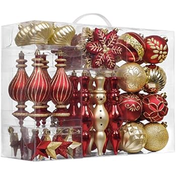 Valery Madelyn 60ct Luxury Shatterproof Christmas Ball Ornaments Decoration Red and Gold,2.36Inch-7.48Inch,Themed with Tree Skirt(Not Included)
