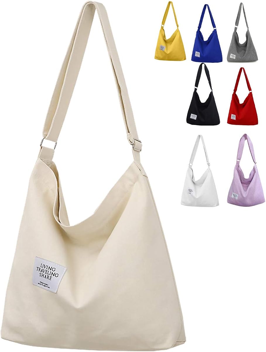 ZhengYue Hobo Bag for Women Canvas Crossbody Totes Beach Bag Simple Shoulder Bag Ladies Large Cotton Tote Handbag Girls Shopping Bag for Travel Daily Use Beige