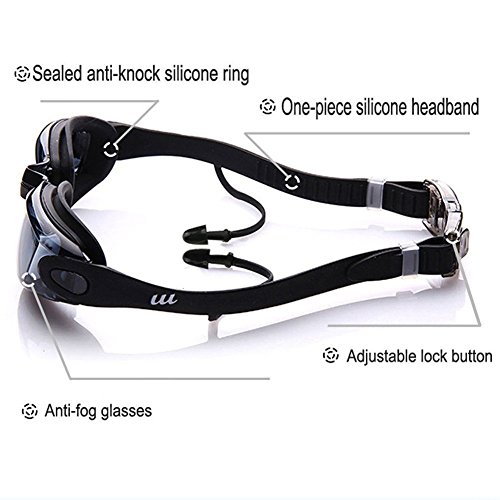 Mai Poetry Swimming Goggles + Swim Cap + Nose Clip + Ear Plugs,Swim Goggles Anti Fog UV Protection for Adult Men Women Youth Kids Child (Black)