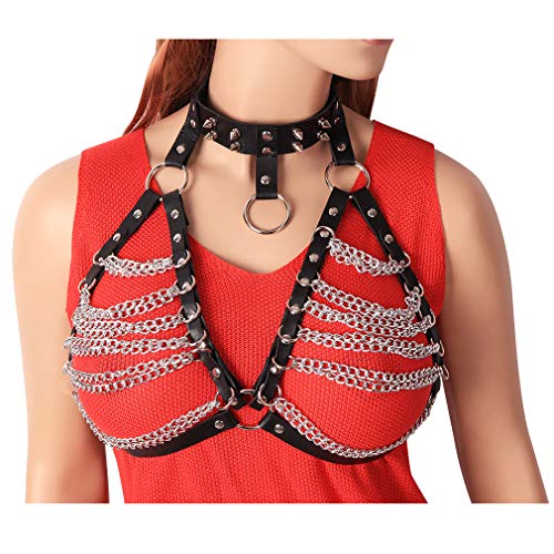 Women's Punk Harness Bra Goth Belt Body Harness Dance Lingerie Accessories (Black)