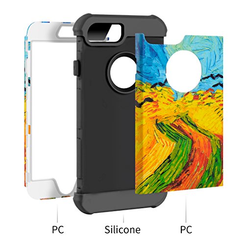 MAXCURY Vincent Willem Van Gogh Painting Series Three Layer Heavy Duty Protective Cover Case for iPhone 6/6s/7/8 Regular Size in 4.7 Inch (Wheat Field with Crows - Black, iPhone 6/6s/7/8) - Thumbnail 2
