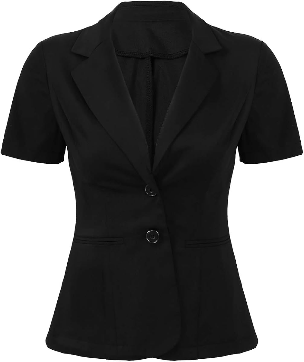 Doomiva Women's Short Sleeves Casual Work Office Business Blazer Two