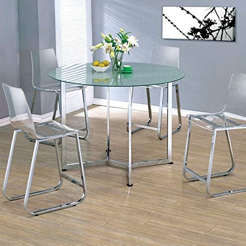 Geometric Metal Base Dining Table - Round Dining Table with Glass Top - Chrome