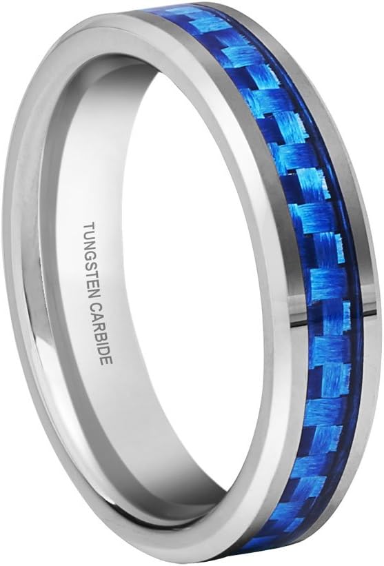 Queenwish Womens 4mm Tungsten Carbide Purple/Blue Carbon Fiber Inlay Wedding Bands Ring Comfort Fit Size 4-10 with Ring…
