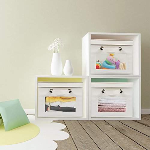 MaidMAX Closet Storage Cube with Clear Window, Lid and 2 Handles for Shelves, Foldable, Beige, Set of 3 - Thumbnail 3