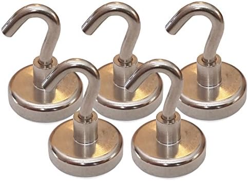40 Pound Neodymium Magnetic Hooks, 1.25" Diameter, 1.75" Tall (Pack of 5)