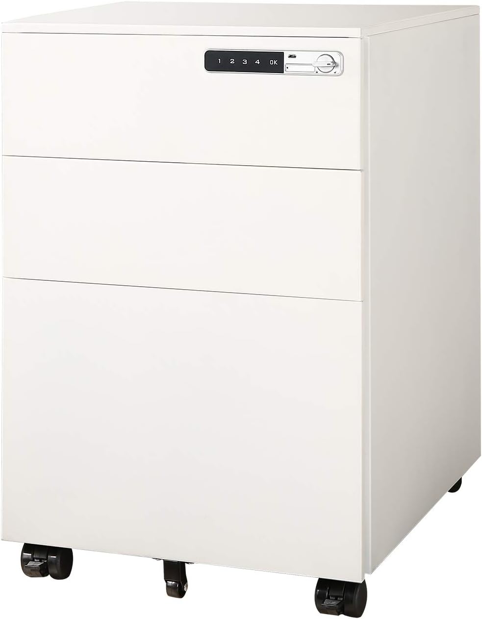 Amazon Com Devaise 3 Drawer Mobile File Cabinet With Smart Lock Pre Assembled Steel Pedestal Under Desk White Kitchen Dining