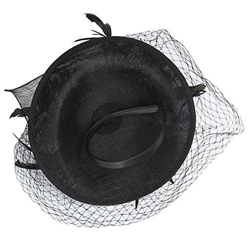 Acecharming Fascinators for Women, Feather Sinamay Fascinators with Headbands Tea Party Pillbox Hat Flower Derby Hats（Black-10） - Thumbnail 2