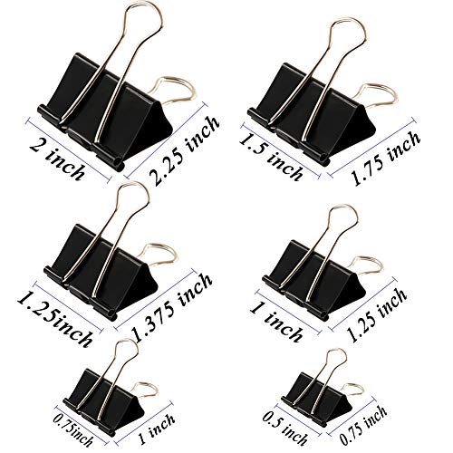 Binder Clips - 130 Pcs Assorted Sizes Paper Clamp & 100 Pcs Bonus Paper Clips (Black)