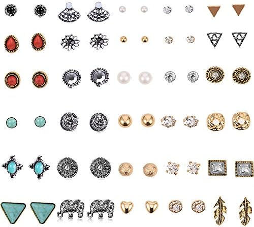 Yearmall 30 Pairs Alloy Plated Stud Earings Eardrop Jewelry Mixed Design Modern and Bohemia Retro Vintage