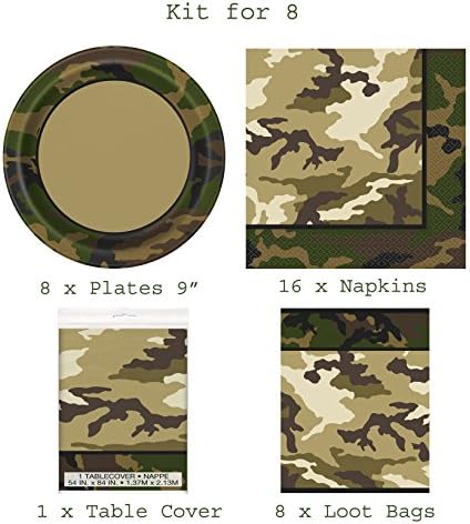 Spook Military Uflage Party Plates Napkin Table Cover Loot Bags Complete Party Kit For 8 Persons