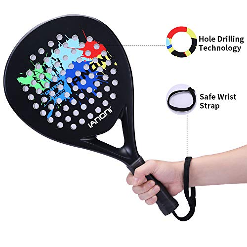 ianoni Tennis Padel Beach Racket Tennis Paddle with Carbon Fiber Face and EVA Memory Foam Core-Used Interchangeably for Paddle(Padel ) and Paddle Tennis(POP Tennis) (A-PR800)