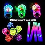 12pcs Flashing Glow Rings and 12pcs Foam Sticks Set, Taotuo 24 Pack LED Glow in The Dark Party Supplies Set, Mixed Colorful Jelly Rubber Finger Lights Party Favors for Birthday, Weddings, Christmas, Halloween