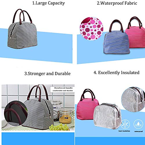 Lunch Bag, Taisk Lunch Tote Insulated Lunch Box Organizer Lunch Container (Brown White Stripes) - Thumbnail 4
