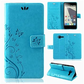 betterfon | Flower Case Handytasche Schutzhülle Blumen Klapptasche Handyhülle Handy Schale für ZTE Blade L3 Blau