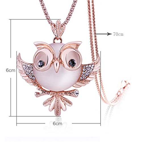 Necklace for Women, Hmlai Ladies Fashion Beautiful Crystal Vintage Owl Pendant Jewelry (Rose Gold)