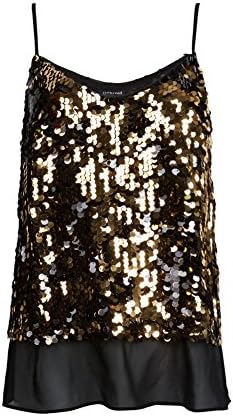 OThread Women's Glitter Sequins Strap Tank Top Cami Blouse (X-Large, Gold)