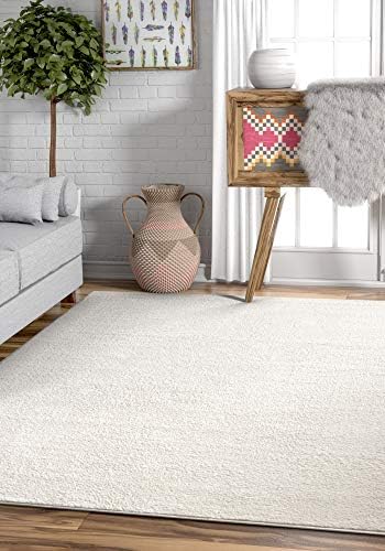 Drexel Shimmer White Solid Color Plain Microfiber 8x11 (7'10" x 9'10") Area Rug Ultra Soft Carpet