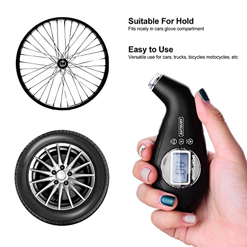 SAFELIFE Digital Tire Pressure Gauge 100 PSI 4 Settings, Color Coded Depth Gauge and 4 Valve Caps for bike, cars SUV and motorcycle - Thumbnail 2