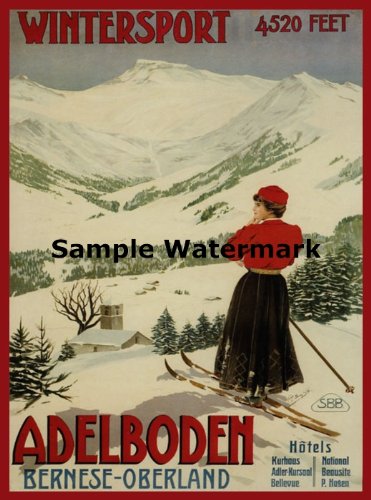 Adelboden Lady Bernese Oberland in Switzerland Swiss Suisse Snow Skiing Ski Winter Sport 20 X 30 Image Size Vintage Poster Reproduction