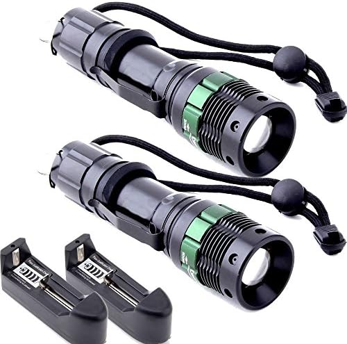 2 Set of Tractical 2000 Lumen Zoomable CREE XM-L T6 LED 18650 Flashlight torch w/ Charger