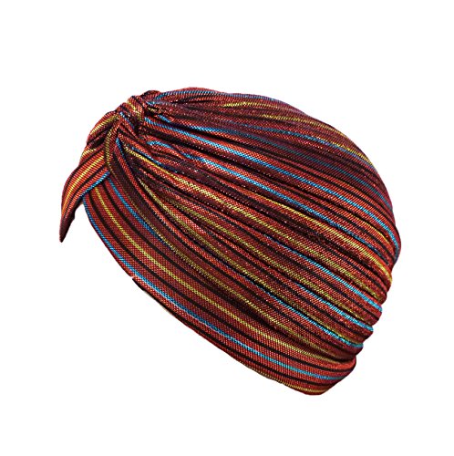 [Fashion 21] Women's Perfect Fit Pleated Glittered Turban Hat Head Wear (Red Multi) - Thumbnail 4