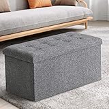 ASLIFE Multifunctional and Folding Storage Ottoman Top Linen Fabric Footrest Coffee Table, Toy Box Chest for Bedroom and Living Room…(LIGHT GREY,30 x 15 x15)