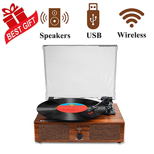 Vinyl Record Player,Bluetooth Turntable with Built-in Speakers and USB, Belt-Driven Vintage Record Player 3 Speed for Entertainment and Home Decoration