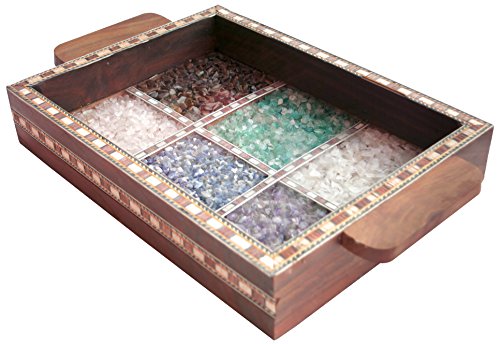 Handicraft Indian 7.5 x 5.5 Wooden Serving Tray with Crushed Gem Stones for Dining Tableware, Table Décor, Kitchen Serveware Dining Accessory, Breakfast Coffee Table Tray, Butler Serving Trays